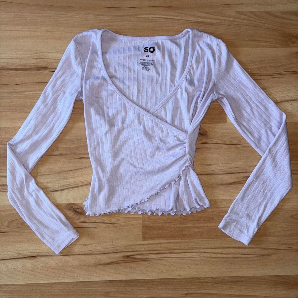 SO Coquette Light Purple Pointelle Long Sleeve Top size XS